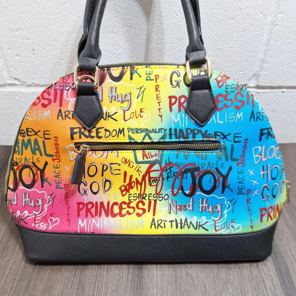 Alba Graffiti Print Dome Satchel Bag Multicolor Bee Emblem Web Stripe Street Art